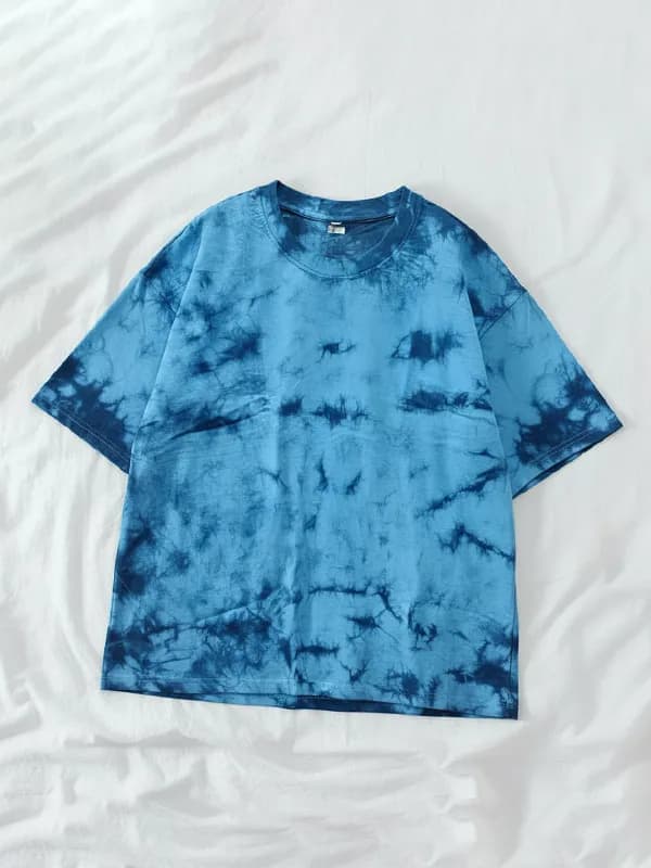 Light Blue Tie & Dye Single Jersey Oversized T-shirt 