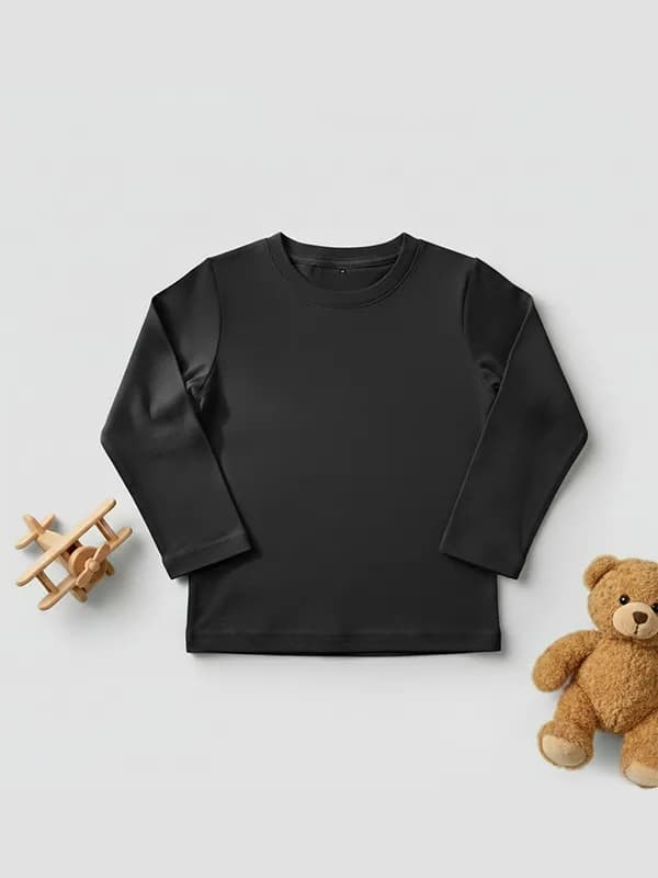 Toddler Jet Black Single Jersey Full sleeve T-shirt  