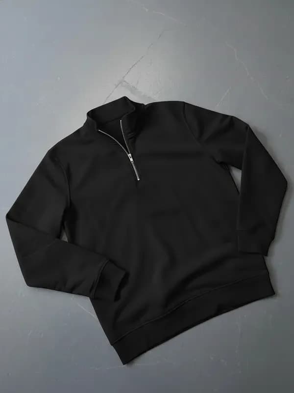 Jet Black Quarter-Zipper Jacket