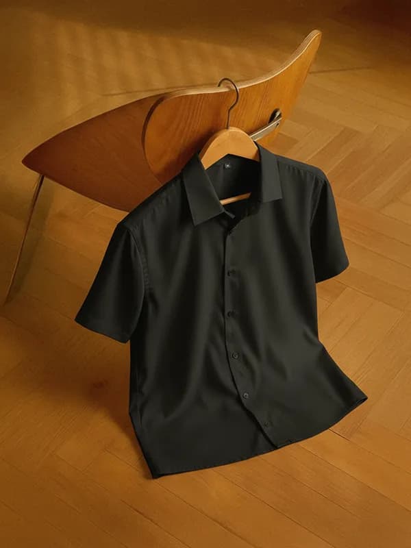 Jet Black Standard Collar Shirt