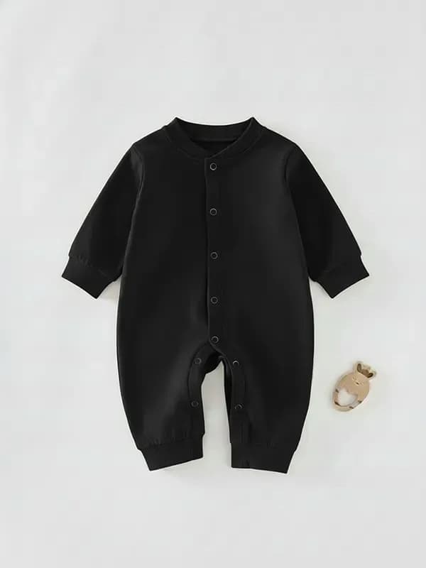 Kids Jet Black Single Jersey Full Romper
