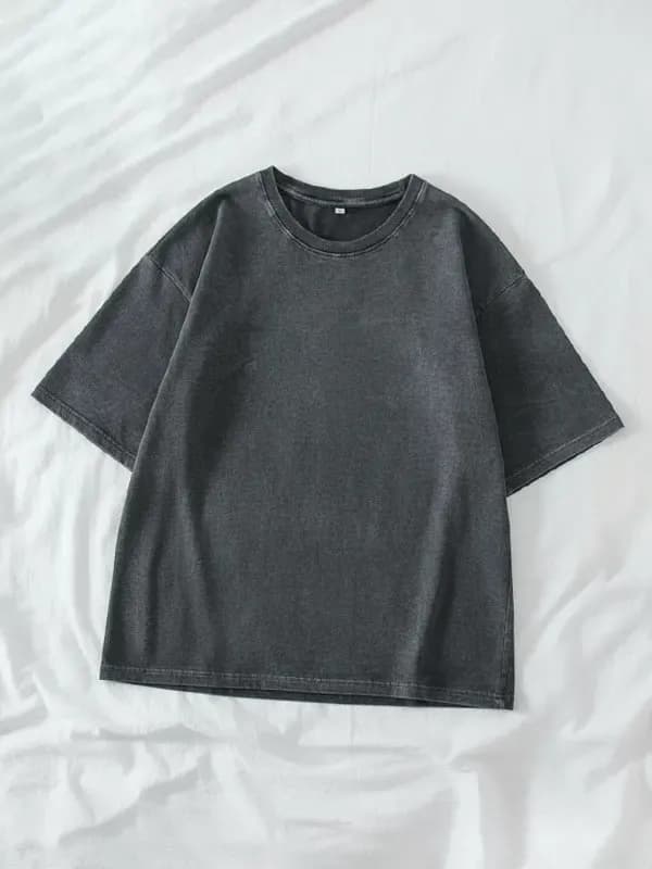 Black Acid Wash French Terry Oversized T-shirt