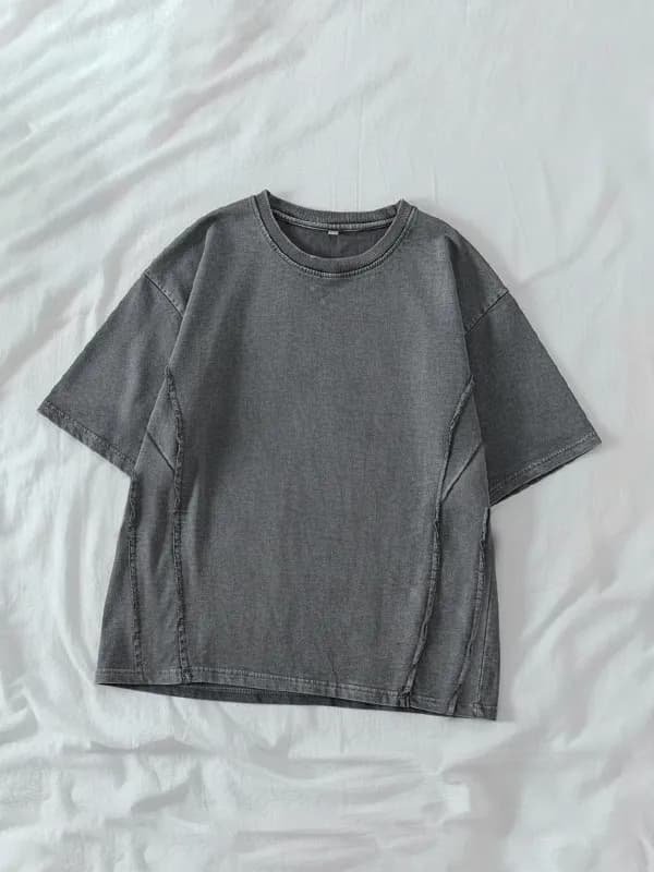 Black Cut And Stitch Acid Wash Oversized T-shirt