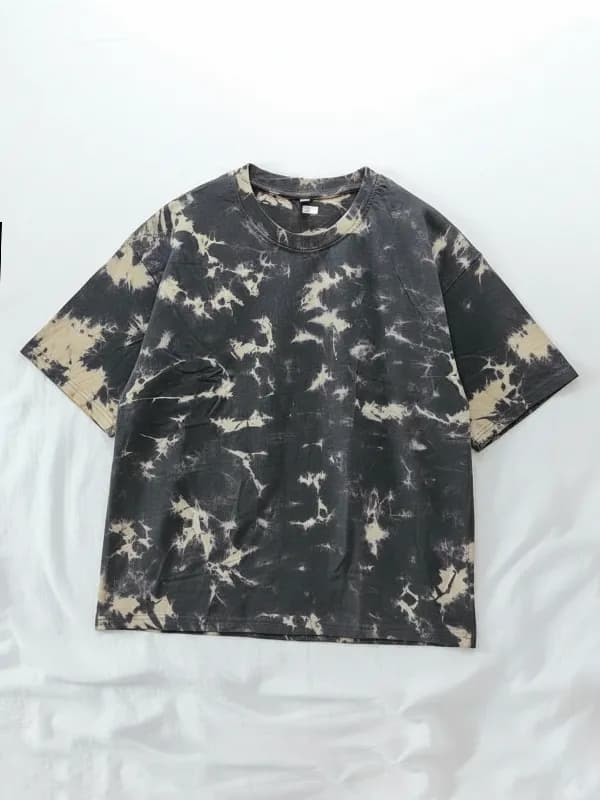Black And Beige Tie-Dye Single Jersey Oversized T-shirt 
