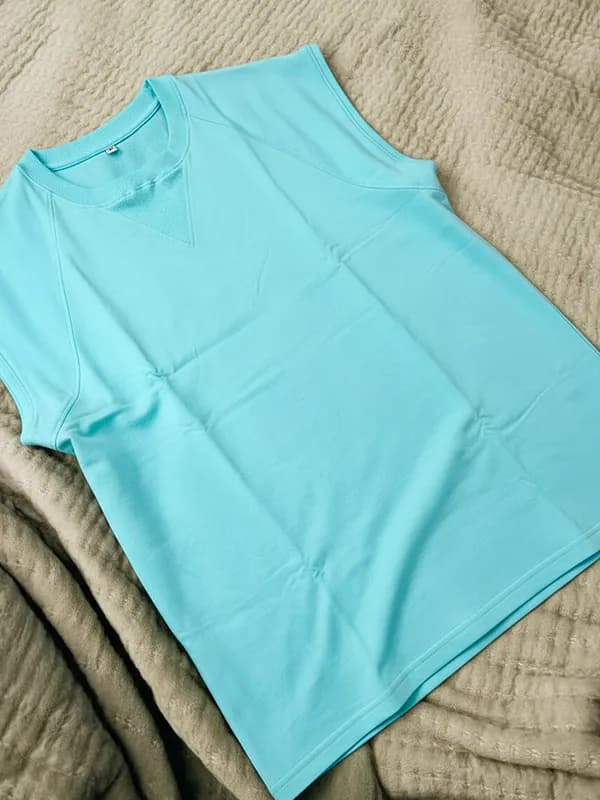 Aruba Blue Cut And Stitch French Terry Sleeveless Oversized T-shirt