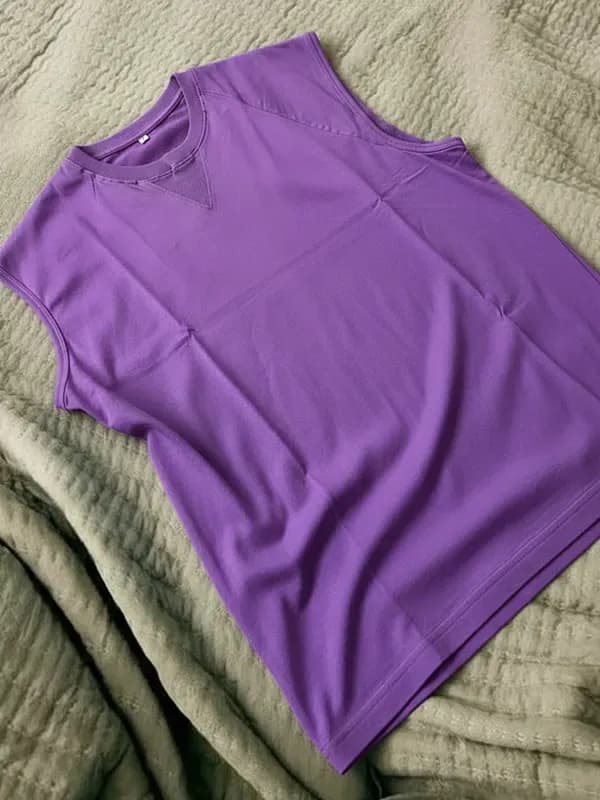 Plum Purple Cut And Stitch French Terry Sleeveless Oversized T-shirt