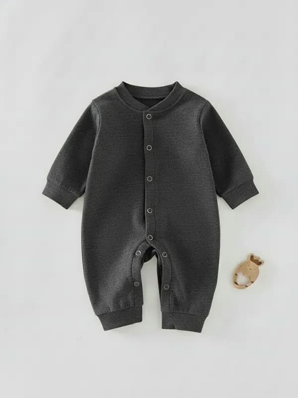 Kids Melange Black Single Jersey Full Romper