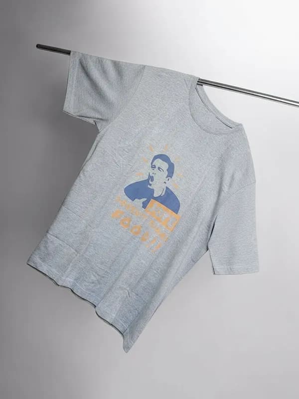 Melange Grey Screen Print Regular T-shirt