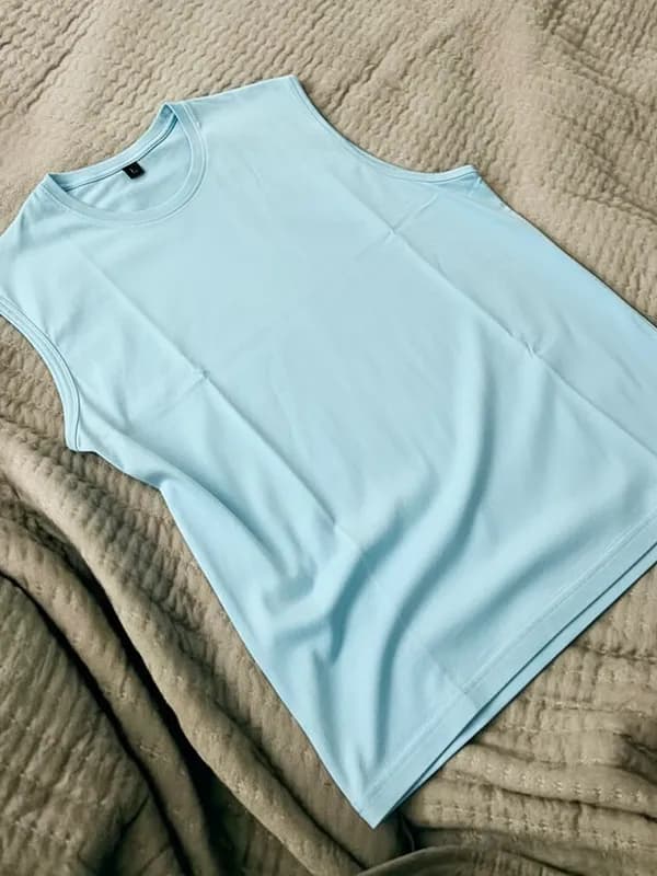 Stratosphere Blue Sleeveless Round-necks (regular)