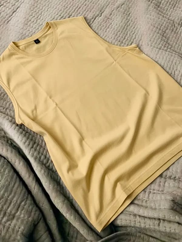 Wheat Yellow Sleeveless Round-necks (regular)