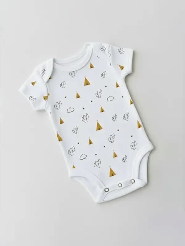 Kids White & Yellow Screen Printed Romper