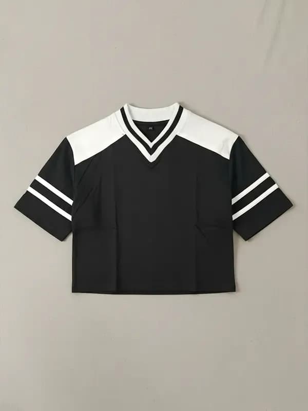 Black Cut And Stitch Crop Top