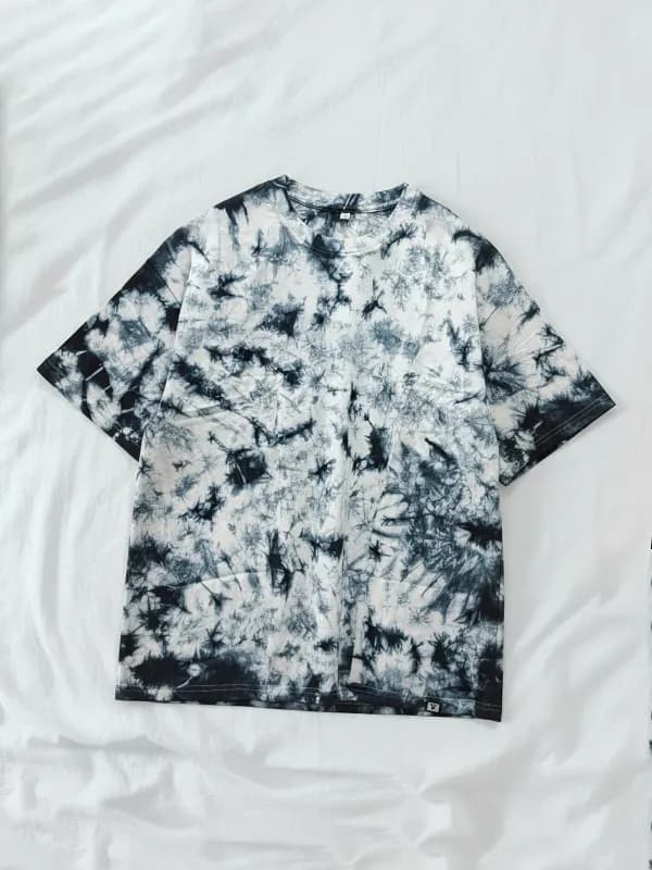 White And Black Tie-Dye Single Jersey Oversized T-shirt 
