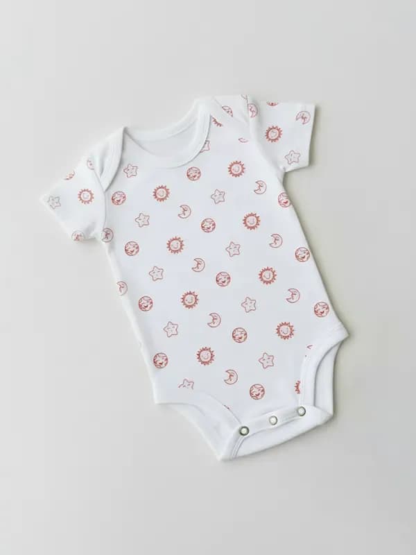 Kids White & Maroon Screen Printed Romper