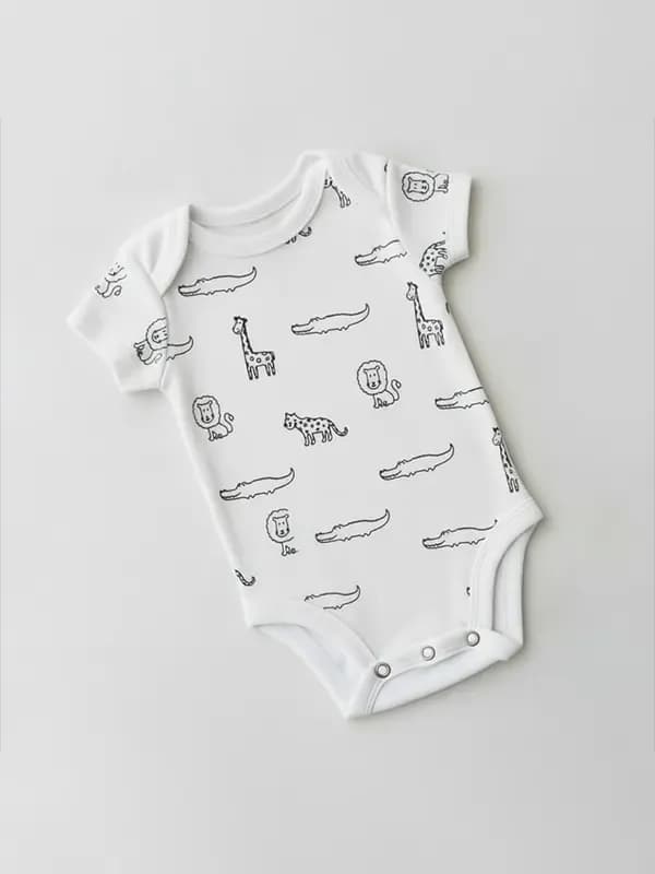 Kids White & Black Screen Printed Romper