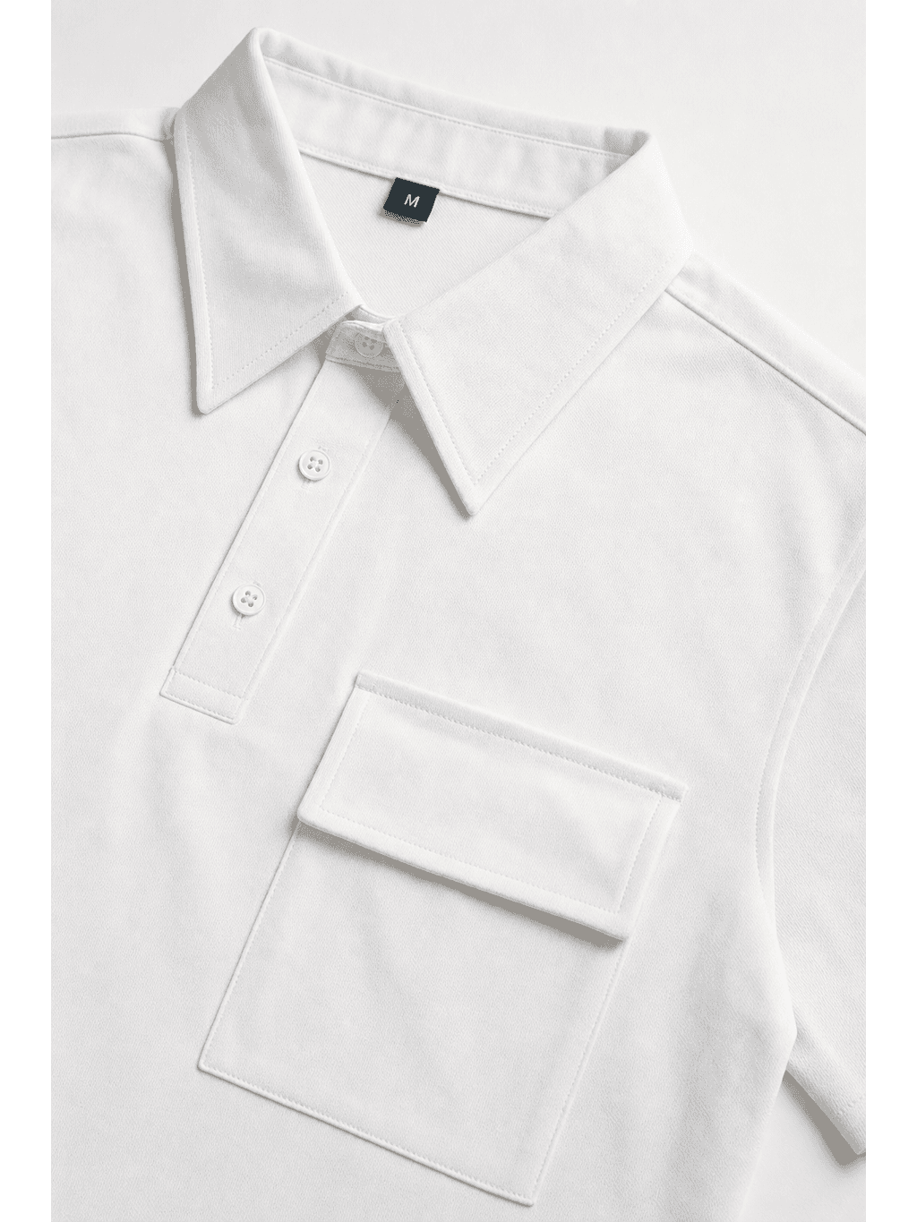 Cotton Collar Half-Sleeve Polo with Harmonium Pocket — White