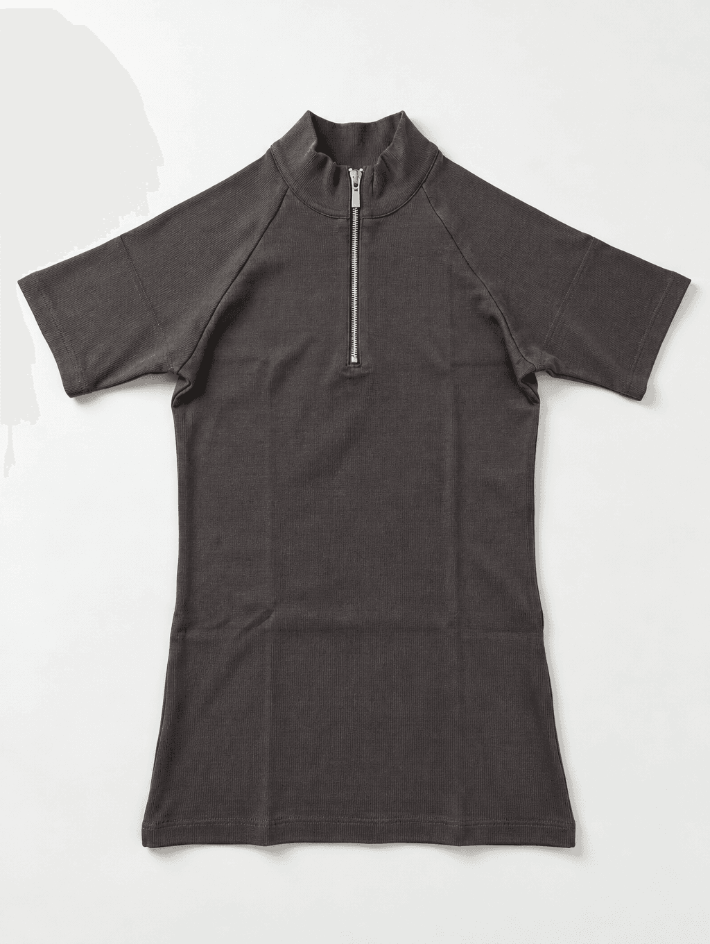 Dust Brown Ribbed Half-Sleeve Zipper Polo