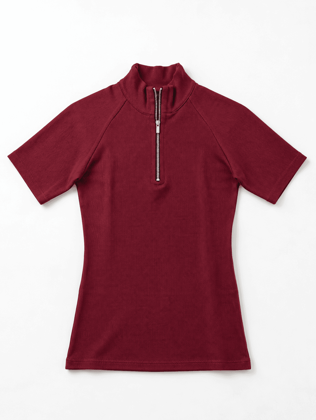 Maroon Ribbed Half-Sleeve Zipper Polo